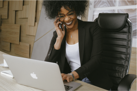 Woman on the phone in home office
